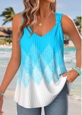 Blue Tie Geometric Print Strappy V Neck Tank Top | thumb picture 