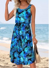 Blue Tummy Coverage Leaf Print Sleeveless Round Neck Dress | thumb picture 