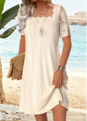 Beige Tummy Coverage Short Square Neck Dress