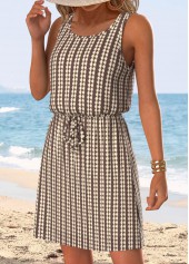Dark Coffee Tummy Coverage Striped Short Sleeveless Dress | thumb picture 