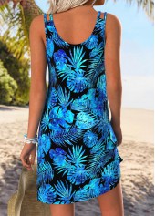 Blue Leaf Print Short Sleeveless Scoop Neck Dress | thumb picture 