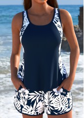 Plus Size Mid Waisted Tummy Coverage Navy Tankini Set