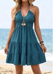Peacock Blue Tummy Coverage Short Strappy Bandeau Dress