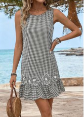 Black Tummy Coverage Plaid Short Sleeveless Round Neck Dress | thumb picture 