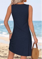 Navy Tummy Coverage Tropical Plants Print Short Sleeveless Dress | thumb picture 