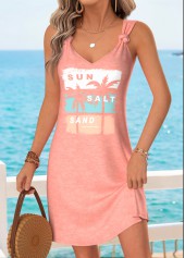 Dusty Pink Tummy Coverage Tropical Plants Print Short Dress | thumb picture 