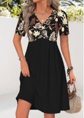 Black Tummy Coverage Floral Print Short V Neck Dress | thumb picture 