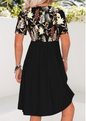Black Tummy Coverage Floral Print Short V Neck Dress | thumb picture 