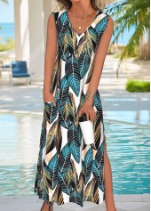 Multi Color Tummy Coverage Leaf Print Maxi Sleeveless Dress | thumb picture 