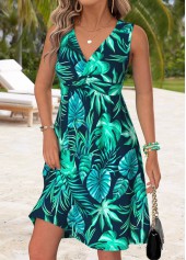Multi Color Tummy Coverage Leaf Print Sleeveless Dress | thumb picture 