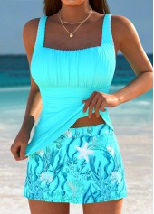Wrap Mid Waisted Marine Life Print Cyan Tankini Set | thumb picture 