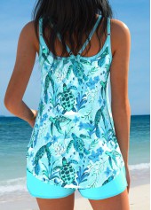 Curved Hem Light Blue Ocean Print Tankini Set | thumb picture 