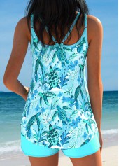 Curved Hem Light Blue Ocean Print Tankini Set | thumb picture 