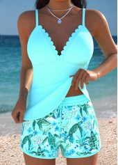 Tummy Coverage Cyan Marine Life Print Tankini Set