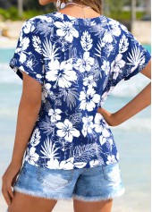 Navy Curved Hem Floral Print Short Sleeve T Shirt | thumb picture 