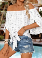 White Tie Half Sleeve Off Shoulder Blouse | thumb picture 
