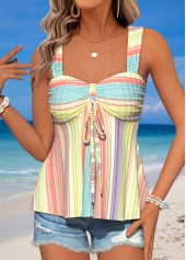 Multi Color Peplum Striped Strappy Heart Collar Tank Top