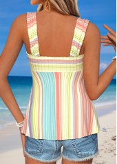 Multi Color Peplum Striped Strappy Heart Collar Tank Top | thumb picture 
