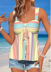 Multi Color Peplum Striped Strappy Heart Collar Tank Top | thumb picture 