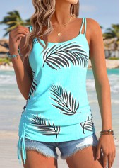 Cyan Curved Hem Leaf Print Sleeveless Camisole Top | thumb picture 