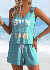 Mint Green Letter Print Sleeveless Tank Top and Shorts | thumb picture 