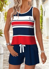 Navy Tummy Coverage Striped Sleeveless Round Neck Tank Top | thumb picture 