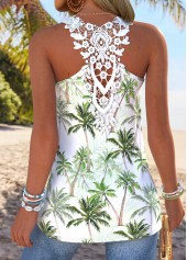Green Patchwork Tropical Plants Print Sleeveless Tank Top