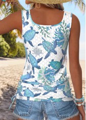 Dusty Blue Button Marine Life Print Sleeveless Tank Top | thumb picture 