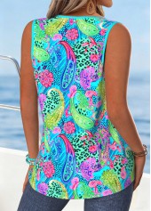 Cyan Tummy Coverage Paisley Print Sleeveless Tank Top | thumb picture 