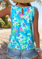 Cyan Bowknot Tropical Plants Print Sleeveless Tank Top | thumb picture 