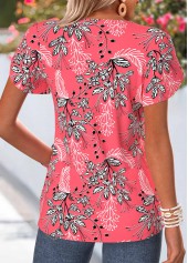 Coral Curved Hem Floral Print Short Sleeve T Shirt | thumb picture 