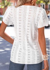 White Curved Hem Short Sleeve Split Neck T Shirt | thumb picture 