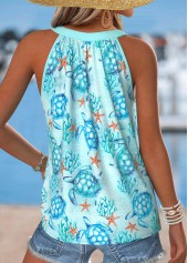 Light Blue Curved Hem Marine Life Print Tank Top | thumb picture 