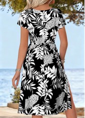 Black Tummy Coverage Leaf Print Short Sleeve Dress | thumb picture 