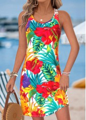Multi Color Tummy Coverage Floral Print Short Strappy Dress | thumb picture 