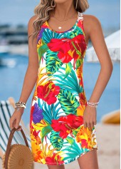 Multi Color Tummy Coverage Floral Print Short Strappy Dress | thumb picture 