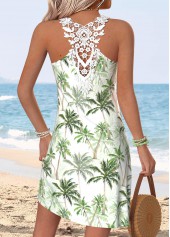 Multi Color Tummy Coverage Tropical Plants Print Short Dress