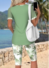 Green Tummy Coverage Tropical Plants Print Top and Shorts | thumb picture 