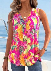 Hot Pink Leopard Curved Hem Sleeveless Tank Top | thumb picture 