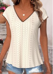 Beige Tummy Coverage Short Sleeve V Neck T Shirt | thumb picture 