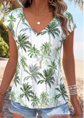 Light Green Tummy Coverage Tropical Plants Print T Shirt | thumb picture 