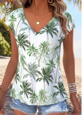 Light Green Tummy Coverage Tropical Plants Print T Shirt | thumb picture 