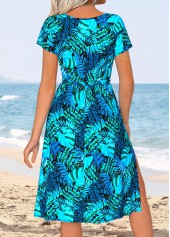 Multi Color Tummy Coverage Tropical Plants Print Dress | thumb picture 