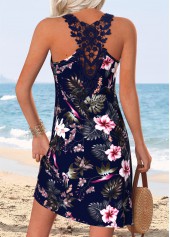Navy Tummy Coverage Floral Print Short Sleeveless Dress | thumb picture 