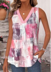 Pink Tummy Coverage Geometric Print Sleeveless Tank Top | thumb picture 