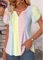 Multi Color Tummy Coverage Striped Short Sleeve T Shirt | thumb picture 