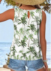 Sage Green Tummy Coverage Tropical Plants Print Tank Top | thumb picture 