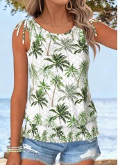 Sage Green Tummy Coverage Tropical Plants Print Tank Top | thumb picture 