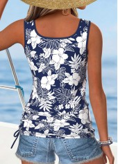 Navy Tummy Coverage Tropical Plants Print Sleeveless Tank Top | thumb picture 