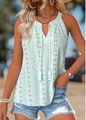Light Green Tummy Coverage Sleeveless Split Neck Camisole Top
